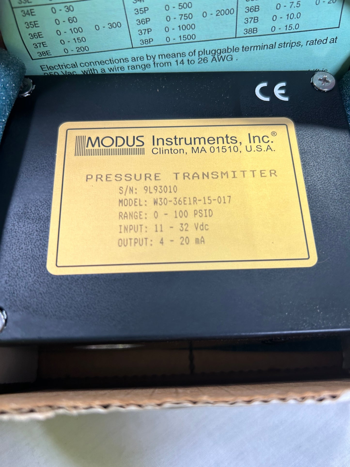 MODUS W30-36E1R-15-017 WET PRESSURE TRANSMITTER